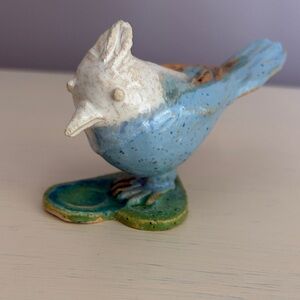 Ceramic Blue and White Bird on a Heart Base